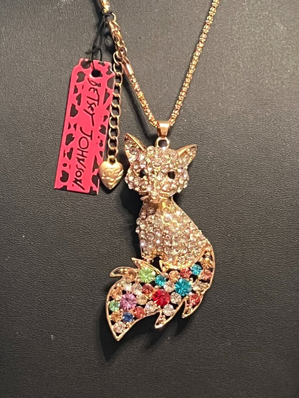 Betsey Johnson Goldtone Jeweled Fox Pendant Necklace (M008)